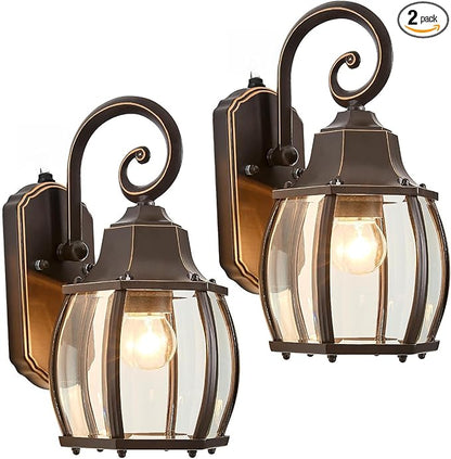 Dusk to Dawn Outdoor Wall Light in Oil Rubbed Bronze with Gold Rim 2-Pack Wall Lamp Outside Sensor Exterior Light Fixtures Wall Mount Porch Light E26 Exterior Wall Sconces for House Garden