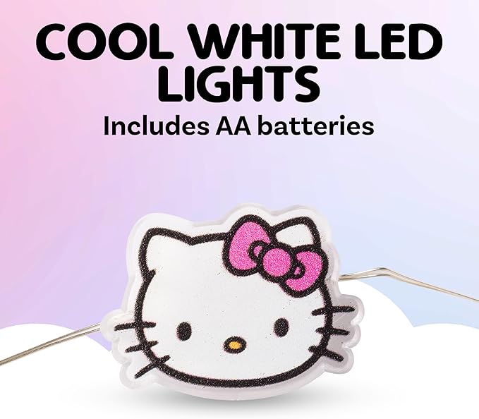 Silver Buffalo Hello Kitty Face with Pink Bow 20ct Decorative String Lights, 7 Feet Long, Battery Powered (Batteries Not Included), Pink LED, Indoor Use Only