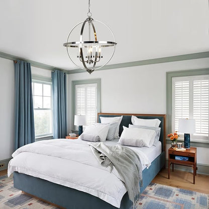 Treekee 20'' Globe Chandelier Brushed Nickel Chandeliers, 4-Light Modern Orb Chandelier, Luxurious Hanging Light Fixture with Glass Shade, Pendant Light for Dining Room Entryway Living Room