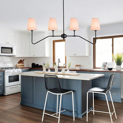 Kitchen Island Lighting,4-Light Modern Linear Chandeliers for Dining Room Light Fixture Over Table Classic Matte Black Pendant Light with Linen Shades 41”W for Kitchen Island Living Room