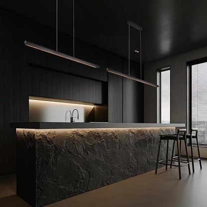 YISDESIGN Modern Linear LED Chandelier, 31" Wall-Dimmable Pendant Light Kitchen Island Light with Wood & Aluminum, 19W LED Pendant Light for Dining Room, Office, 100-240V, CRI>90 Black