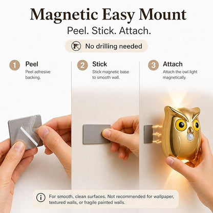 2-Pack Golden Owl Wall Lamp, Cute LED Night Light for Bedroom Decor, Warm Ambient Lighting for Kids Room, Nursery & Hallway, Creative Animal Wall Light, Gift for Home Decoration