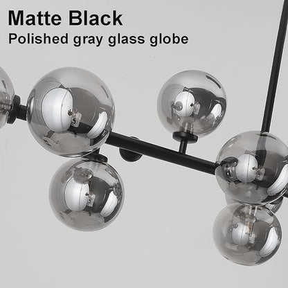 Mid Century Modern Chandelier 55in Linear Bubble Chandeliers 16-Light Black & Gray Sputnik Pendant Lighting Fixture for Dining Room Kitchen Island