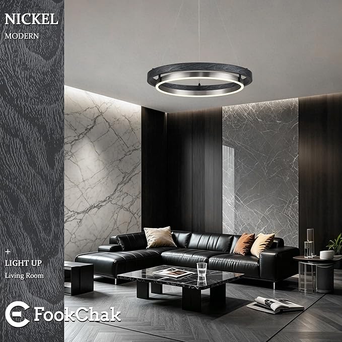 LED Black Ring Chandelier Dimmable Round Chandelier Circular Entryway Chandeliers Light Brushed Nickel Chandeliers for Dining Room Foyer Bedroom Home Office 24in