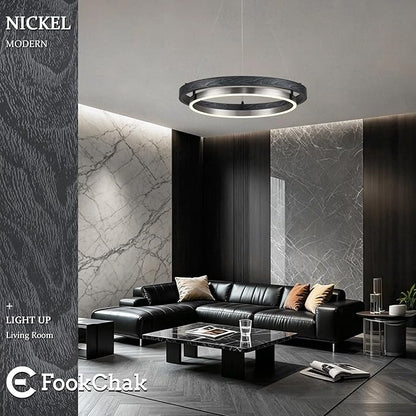 LED Black Ring Chandelier Dimmable Round Chandelier Circular Entryway Chandeliers Light Brushed Nickel Chandeliers for Dining Room Foyer Bedroom Home Office 24in