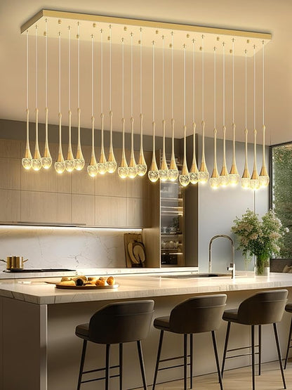 ykolupty 24-Lights Rectangular Chandelier Crystal Raindrop Chandeliers Flush Mount Ceiling Light for Dining Room Living Room High Ceiling Chandelier for Staircase Foyer Entryway Gold Chandeliers