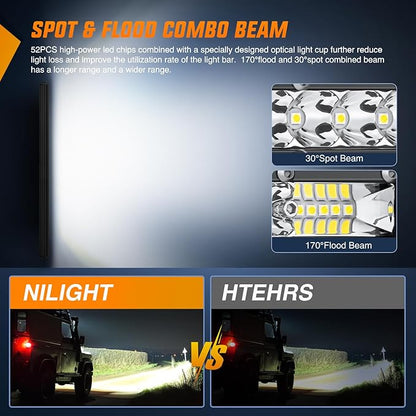 Nilight Slim LED Light Bar 21 Inch 52LED Single Row Spot Flood Combo Fog Driving Work Lighting Roof Bumper Lamp Offroad for 4x4 Trucks SUV ATV UTV
