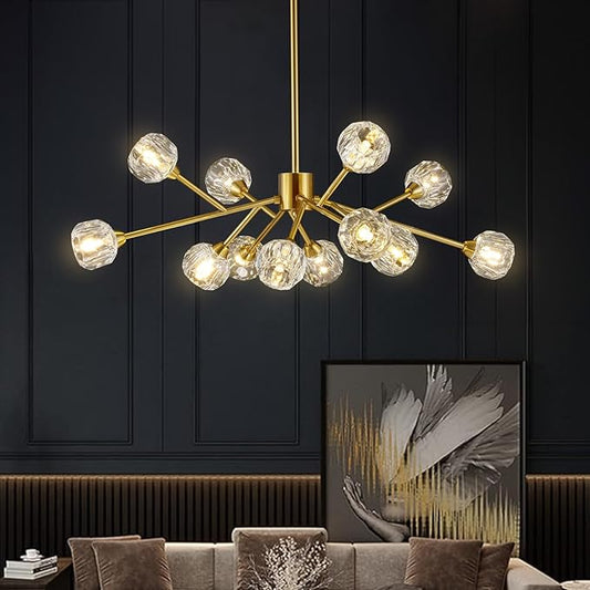 Weesalife Sputnik Chandeliers Modern Crystal Pendant Lighting Gold Chandelier 12 Lights Mid Century Ceiling Light Fixtures for Dining Room Kitchen Island Living Room Bedroom Bar