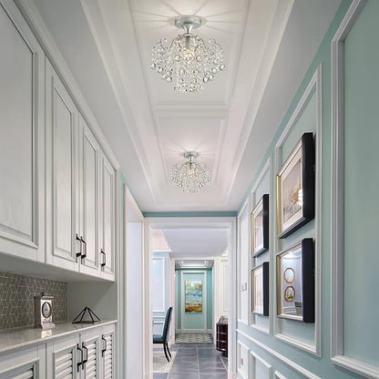 WUZUPS Crystal Chandelier Flushmount Ceiling Light Modern Lighting Fixture for Bedroom Hallway Bar Kitchen Bathroom, H 13.4" x W 12.6", E26 Base, Silver