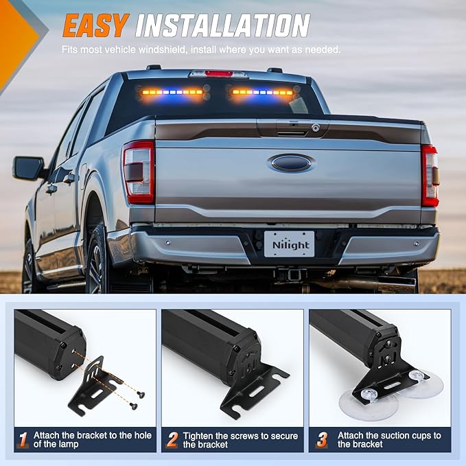 Nilight 162 LED Traffic Advisor Strobe Light Bar 2-in-1 Amber Blue Emergency Warning Hazard Lights with Controller 4 Switchable Color 36 Flash Pattern for Trucks Cars Tow Plow Construction Vehicles