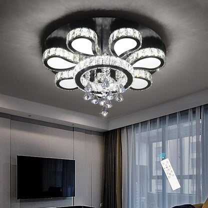 HAIXIANG Glam Crystal Chandelier for Living Room Dining Room Chandeliers Light Fixtures LED Remote Dimmbale Lighting for Dining Room Bedroom Living Room Black 40W LEDs Lights