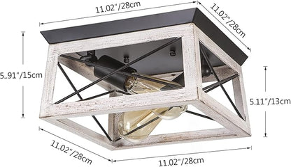Luupyia 2Light Farmhouse Ceiling Light Fixture Semi Flush Mount, White Ceiling Light Rectangle Rustic Lighting Farmhouse Hallway Lights Fixtures Foyer Lighting for Entryway 11Inches, E26
