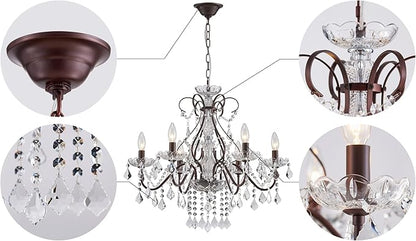 Saint Mossi 6 Light Crystal Chandelier Light Fixture Modern Chandelier Crystal Lighting, Crystal Pendant Raindrop Chandelier for Dining Room,Bedroom,Living Room,H23 x D24, 6-Light