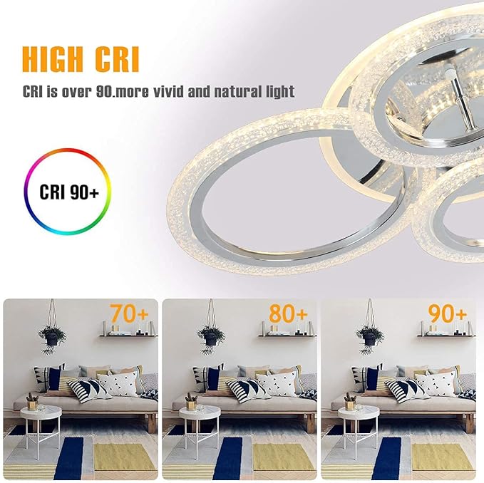 Garwarm Modern Ceiling Light 58W Dimmable Flush Mount LED Ceiling Lamp 4 Rings Acrylic Ceiling Chandelier for Living Room Dining Room Bedroom,Chrome