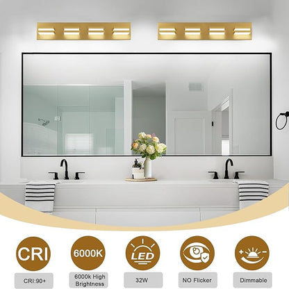IZORRO LED Modern Bathroom Lights Fixtures(4-Light,Dimmable,360°Rotate),Brushed Glod Acrylic Wall Lighting,Vanity Lights for Bathroom Over Mirror - 6000k 24In （No Assembly Required）