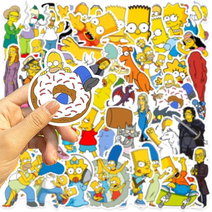 50pcs Cartoon Anime The Simpsons Stickers for Teens Adult, Waterproof Vinyl Cartoon Movie Decal for Water Bottle Skateboard Guitar Travel Case Bike Laptop,Car Bumper,Luggage,Phone (simps)