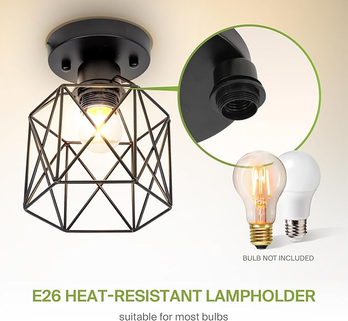 ASD Black Semi Flush Mount Ceiling Light Fixture - 5.7" E26 120V ETL Modern Light Fixtures Ceiling Mount, Semi Flush Mount Chandelier for Entryway, Bedroom, Foyer Lighting Fixtures 2 Pack