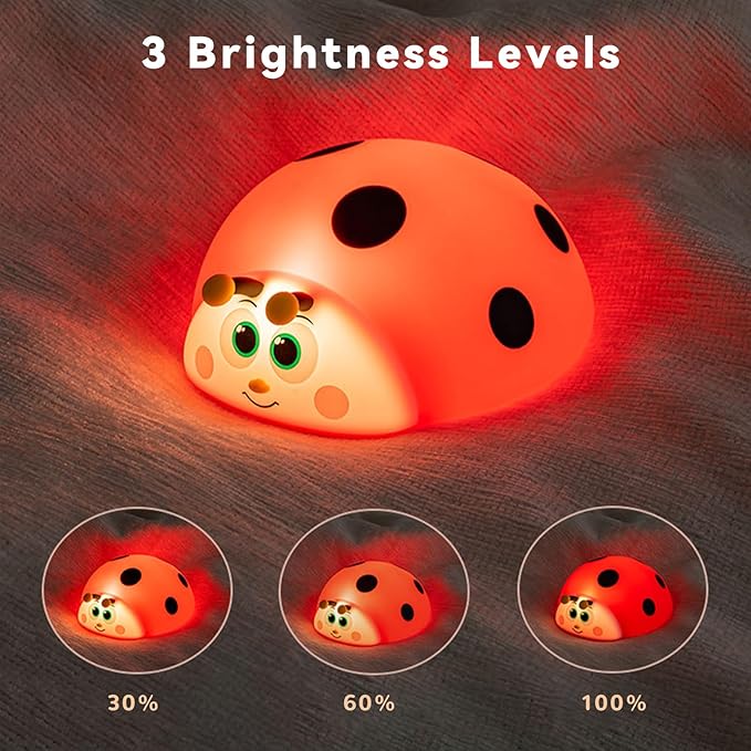 Cute Ladybug Nightlight for Baby, Soft Silicone Red Beetle Night Light for Nursery Kids Room Bedroom, 3 Levels Dimmable Touch Bedside Lamp Table Desk Lamp, Christmas Gifts for Girls and Boys (Ladybug)