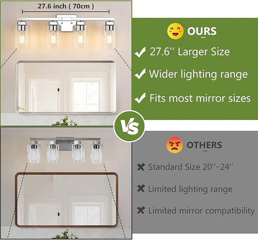 BesLowe 4-Light Bathroom Light Fixtures, Modern Chrome Bathroom Vanity Light, Bathroom Lighting Fixtures Over Mirror, Matte Chrome Bathrom Wall Lamp, Wall Lights for Living Room Bedroom Hallway