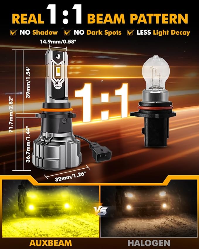 Auxbeam PSX26W 12278 Fog Lights, 10000LM Golden Yellow, PSX26W Offroad Light or Fog Light