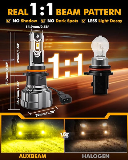 Auxbeam PSX26W 12278 Fog Lights, 10000LM Golden Yellow, PSX26W Offroad Light or Fog Light