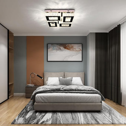 13.1'' Square Modern Chandelier Light with Remote Crystal Ceiling Light Stainless Steel LED Flush Mount Ceiling Light Fixtures for Bedroom Living Room Kitchen Dimmable
