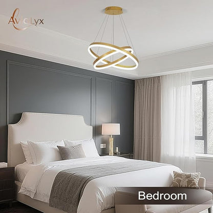 2 Rings Modern LED Chandelier Gold High Ceiling Ring Chandeliers with Remote Control Circular Pendant Light Dimmable for Dining Room Living Room Bedroom Hallway Kitchen Island 3000K-6500K