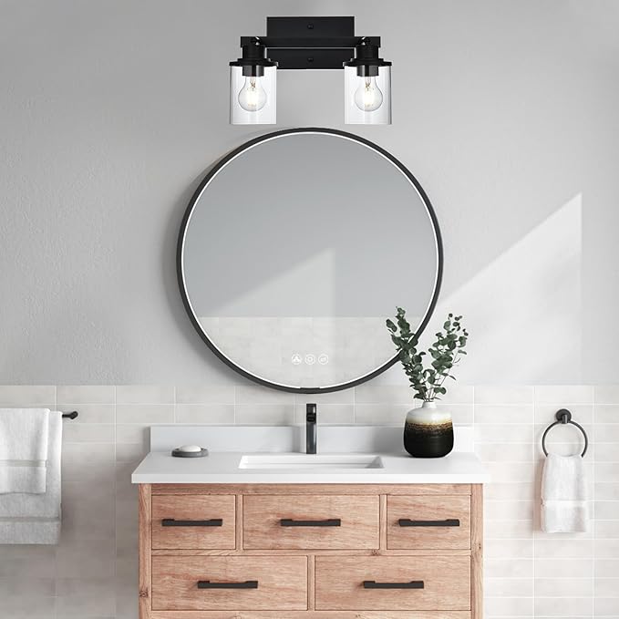 2 Light Track Lighting Kit, Black Bathroom Wall Lights with Clear Glass Shade, Ceiling Spot Lighting with Flexibly Rotatable Light Head for Kitchen Living Room Hallway