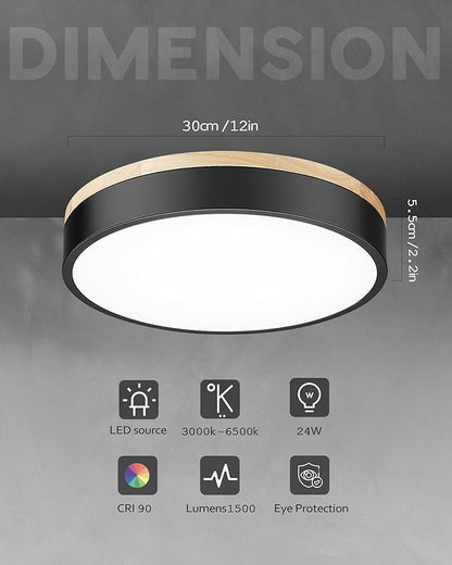 Ken & Ricky Flush Mount Ceiling Light, Dimmable Led Close to Ceiling Light Fixtures for Kitchen Bathroom Bedroom Hallway 5cct (Light Wood, 12 Inch)