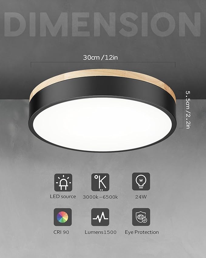Ken & Ricky Flush Mount Ceiling Light, Dimmable Led Close to Ceiling Light Fixtures for Kitchen Bathroom Bedroom Hallway 5cct (Light Wood,2PK, 12 Inch)