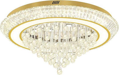 Modern Crystal Chandelier for Living Room, 40in Led Gold Crystal Drop Ceiling Light, Crystals Chandeliers for Dining Room, Living Room, Bedroom