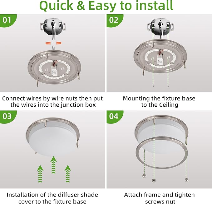 Hlite 10inch Flush Mount Ceiling Light, 24W 1800LM Super Bright LED Ceiling Light Fixture, 5000K Daylight White Low Profile Ceiling Light for Hallway Bathroom Bedroom Kitchen, Nickel