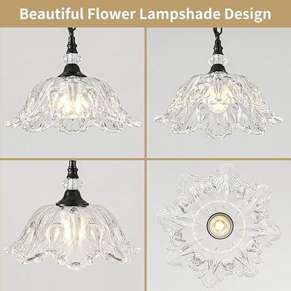 1 Piece Black Chandelier Light Fixtures with Crystal Glass Shade, Black Farmhouse Pendant Light,Hanging Light for Dining Room,Hallway,Living Room,Bedroom