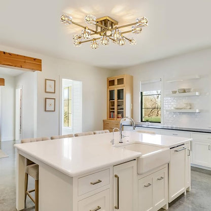 Modern Ceiling Light Fixture with 13-Lights,Gold Semi Flush Mount Ceiling Light,Crystal Sputnik Chandeleirs,Modern Ceiling Lights for Living Room,Dining Room,Kitchen Island,Bedroom