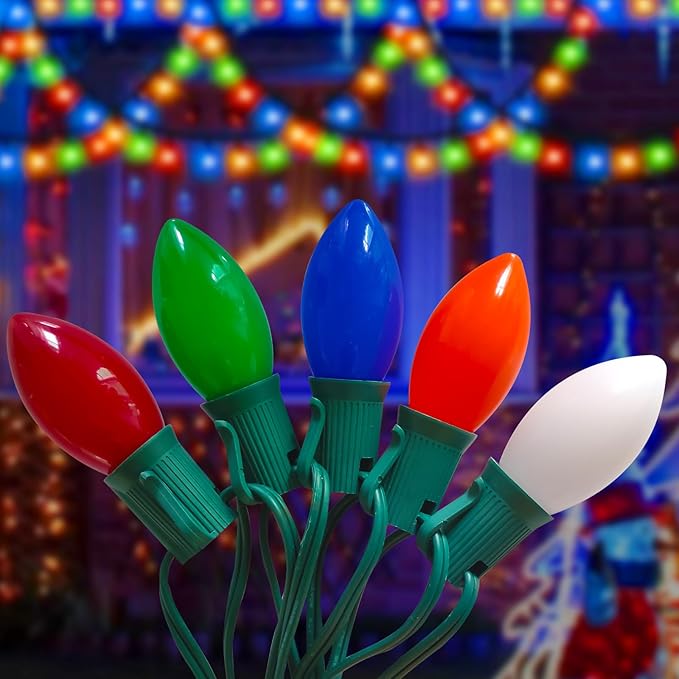 25Ft Multicolor Christmas Lights, C9 Vintage Christmas Lights with 26 Ceramic Multicolor Bulbs, Traditional Xmas Light for Outdoor Roofline Garden Patio Party Wedding Xmas Decor