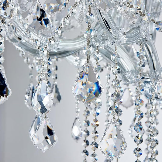 Modern Chrome Chandelier Light Fixture - Luxury Maria Theresa Crystal Chandeliers for Dining Room, Kitchen Island, Living Room, Bedroom, 15 Lights, 2 Layers