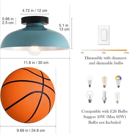 2 Pack Semi Flush Mount Ceiling Lights, 12 Inch Metal Small Ceiling Lights for Kids Room Close to Ceiling Light Fixtures with Light Blue Shade for Hallway Entryway Kitchen Bedroom Bathroom Laundry