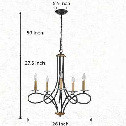 Saint Mossi 5-Lights Black and Gold Modern Chandelier Light Fixture, Modern Pendant Light Contemporary Chandelier for Living Room,Dining Room,H17 xD27, Crystal Candlesticks, Chain Adjustable
