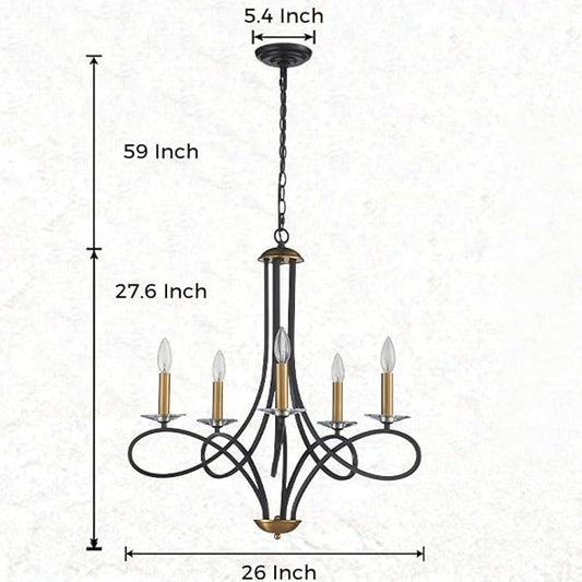 Saint Mossi 5-Lights Black and Gold Modern Chandelier Light Fixture, Modern Pendant Light Contemporary Chandelier for Living Room,Dining Room,H17 xD27, Crystal Candlesticks, Chain Adjustable