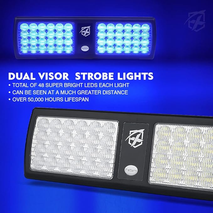 Xprite Blue 2-in-1 Visor Strobe Lights Interior Windshield Emergency Warning Lights for Police Firefighter Construction Vehicles Trucks