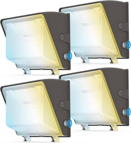 AKK 4 Pack 80W 60W 40W LED Wall Pack Light with Photocell, 12000LM 150LM/W, 3 Wattage & 3 CCT Selectable (4000K/5000K/5700K), 100-277V IP65 for Parking Lots, Warehouse, Security Lighting | ETL Listed