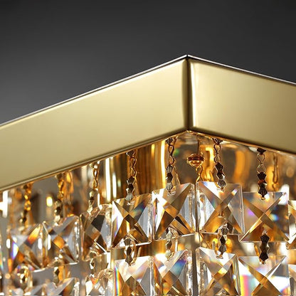 Modern Crystal Chandeliers for Dining Room Light Fixture, 8-Light Gold Rectangle Chandelier Ceiling Light for Kitchen Island Living Room, L39.4 Inch