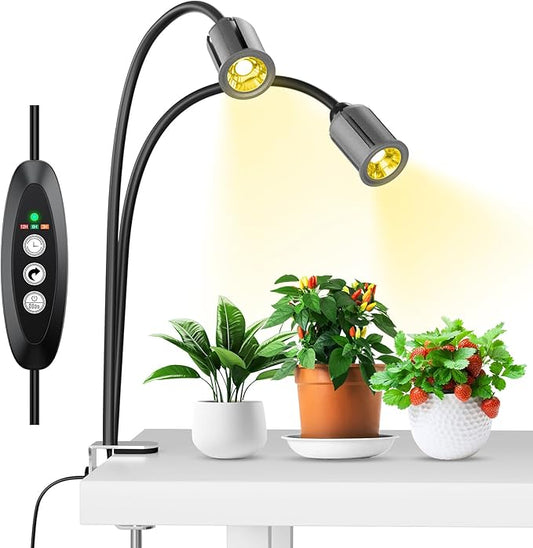 LED Grow Light for Indoor Plants, Full Spectrum 7500K Plant Lamp with Auto Timer 3/6/12H & 4-Level Dimmable Brightness, LED Grow Lamp Ideal for Seedlings, Succulents, 2 Head