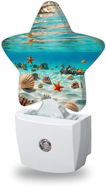 Energy Efficient Nightlights Plug in Wall, Shells Starfish Night Light for Kids Bedroom Decorative, Ocean Coral Dusk-to-Dawn Sensor Sleep Friendly Lamp for Nursery Bathroom Basement