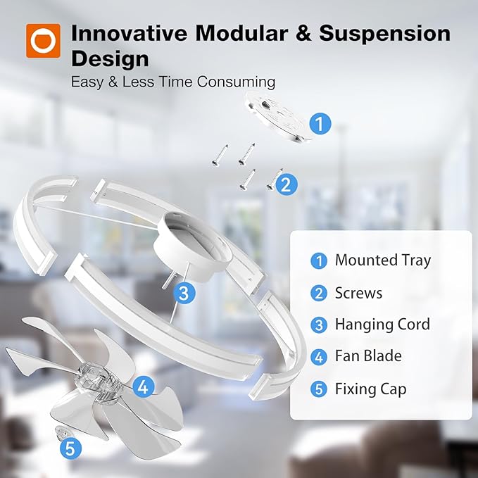 addlon 24'' Ceiling Fans with Lights and Remote, Low Profile Flush Mount Ceiling Fan with Light, 3000-6000K Dimmable LED Fandelier, Modern Small White Ceiling Fan for Bedroom, Kitchen, Living Room