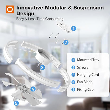 addlon 24'' Ceiling Fans with Lights and Remote, Low Profile Flush Mount Ceiling Fan with Light, 3000-6000K Dimmable LED Fandelier, Modern Small White Ceiling Fan for Bedroom, Kitchen, Living Room