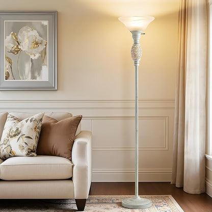 Luvkczc 70" Torchiere Floor Lamp with NightLight - Floor Lamps for Living Room, Bedroom, Office - Vintage Floor lamp with Rotary Switch & Etched Glass Shade, Home Decor, Bulb Included