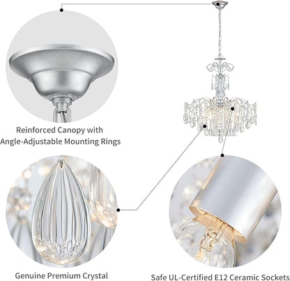 WUZUPS 6-Light Crystal Chandelier Pendant Ceiling Light Modern Lighting Fixture for Bedroom Hallway Bar Kitchen Bathroom, H 25.6" W21.7, E12 Base, Silver