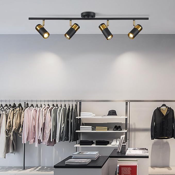 4 Lights Matte Black Track Lighting, Modern Flush Mount Ceiling Light, Modern Ceiling Spot Light for Bedroom Living Room Kitchen Island