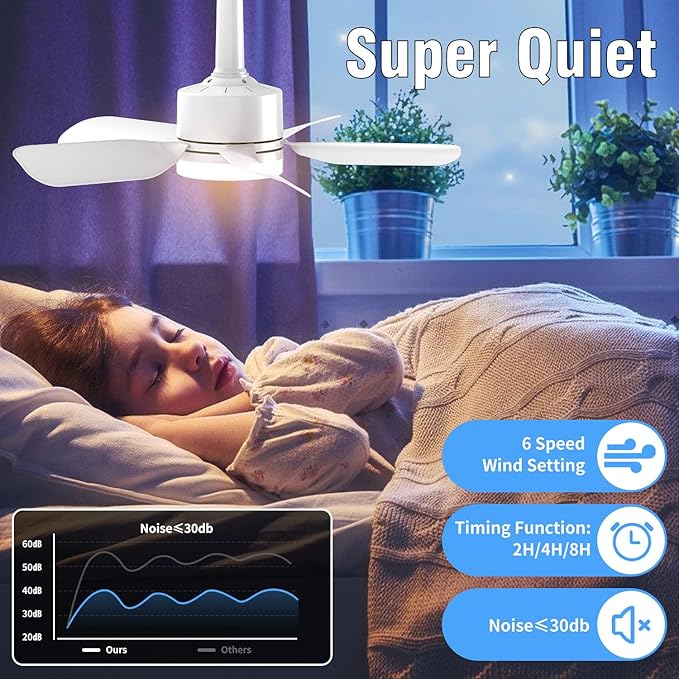20" Socket Fan Light with Remote, 30W 2000 Lumens, 3 Colors 3000-6000K Small Ceiling Fans with Lights and Remote 6 Speed Wind Light Bulb Fan for Bedroom, Kitchen, Laundry Room, Garage